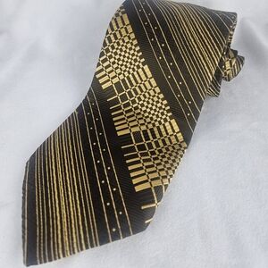 Vintage OSCAR DE LA RENTA Neck Brown/Tan Stripes WOVEN Silk MEN'S